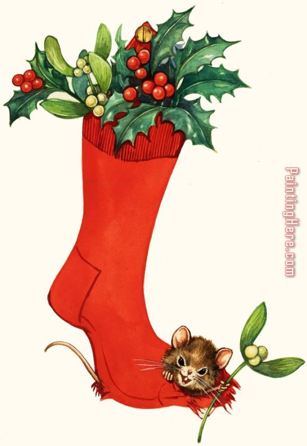 English School Mouse In A Christmas Sock